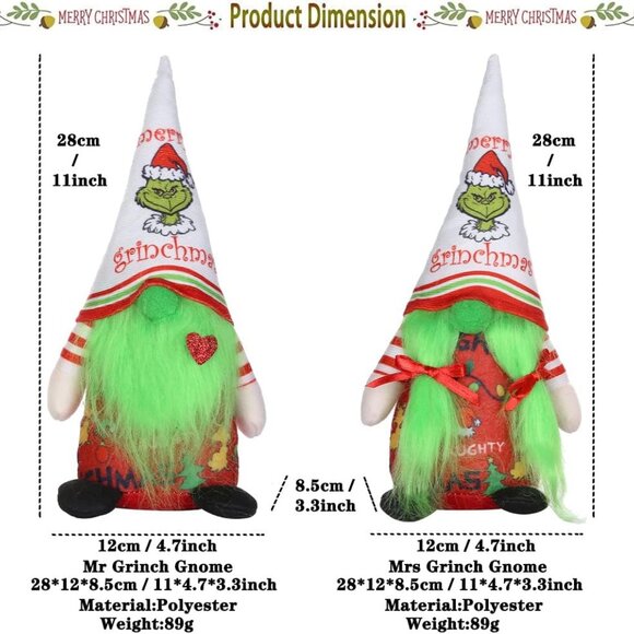 2 Piece Christmas Grinch Gnomes - Picture 3 of 9